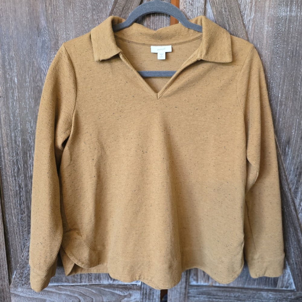 Pure Jill Shirt Women's Size Small Petite Mustard Yellow Collared V-Neck
